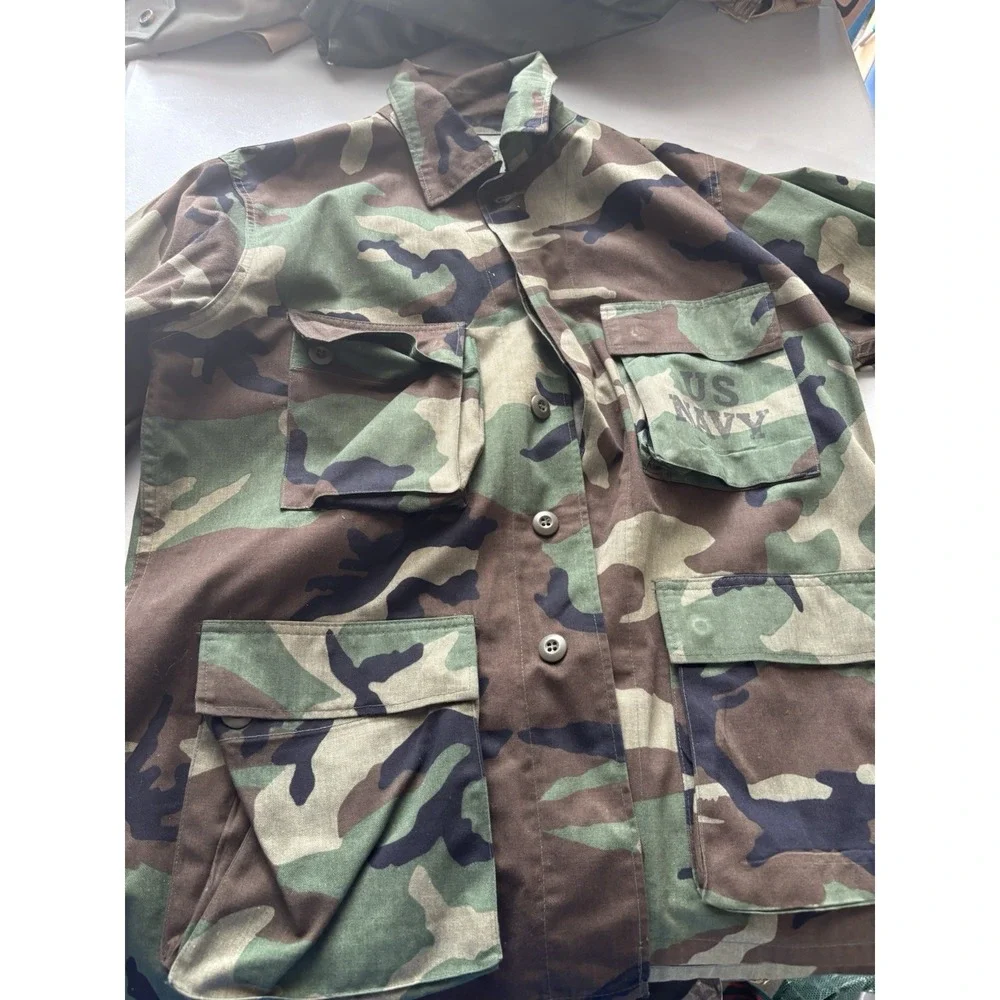 Vintage U.S. NAVY Combat Woodland Camouflage Field Hot Weather Coat‎ Medium Reg
